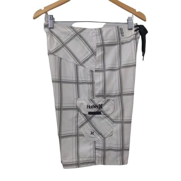 Hurley Boardshorts‎ Swimsuit Swim Trunks Mens 29 White Gray Check Beach Pool - Picture 3 of 9